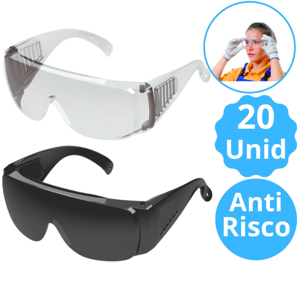 20 Unid Óculos Proteção Epi Protector Proteção Pessoal Incolor Fume Sobrepor Outro Oculos