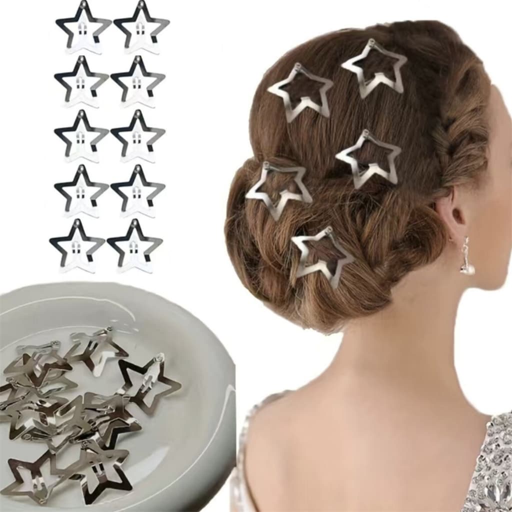 10 Cabelo Presilha Estrela Prateada Festas Aniversario Casamento Jovem Clip Meninas