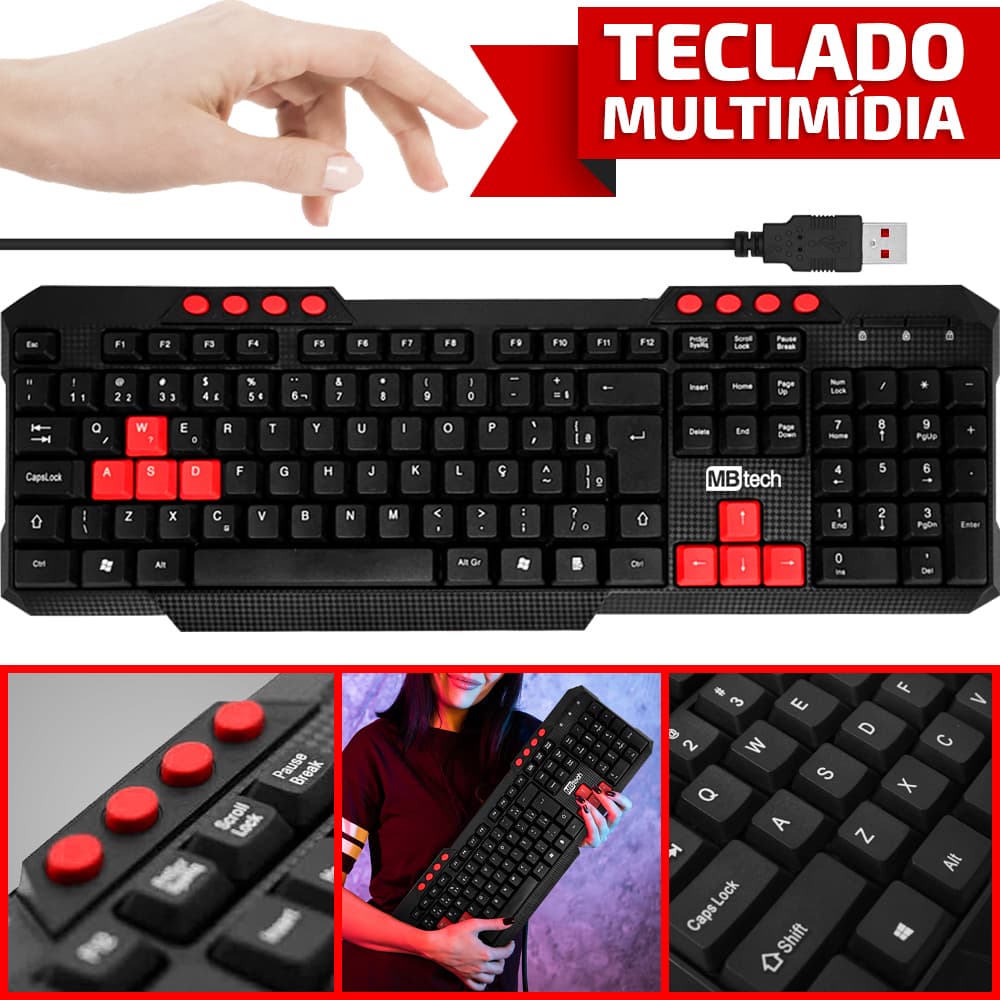 Teclado Usb Pc Computador Português Qwerty Teclas Multimidia