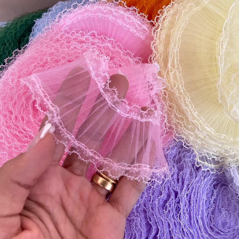 Renda Jabot 2 METROS, 50 mm, Aviamento Artesanato e Costura Renda Franzida Jabo NYL