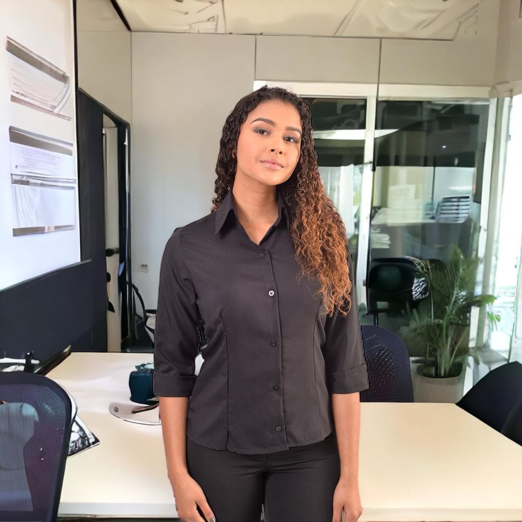 Camisete Manga 3/4 Feminina Blusa Preta Camisa Social Tecido Leve de Qualidade Produto Imperdível