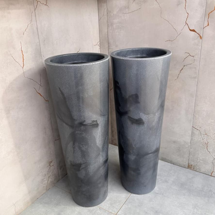 Kit Jogo 2 Vasos para Plantas e Flores Grande Decorativo Coluna Ibiza Marmorizado Slim Luxo Moderno P Sala Jardim