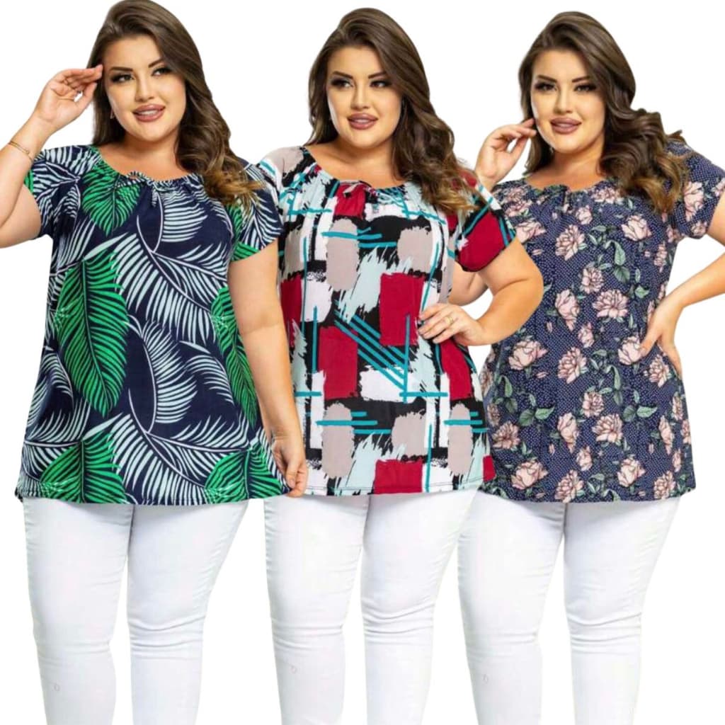Kit 3 Blusas Ciganinhas Plus Size Moda Feminina Brás Cores E Estampas Sortidas