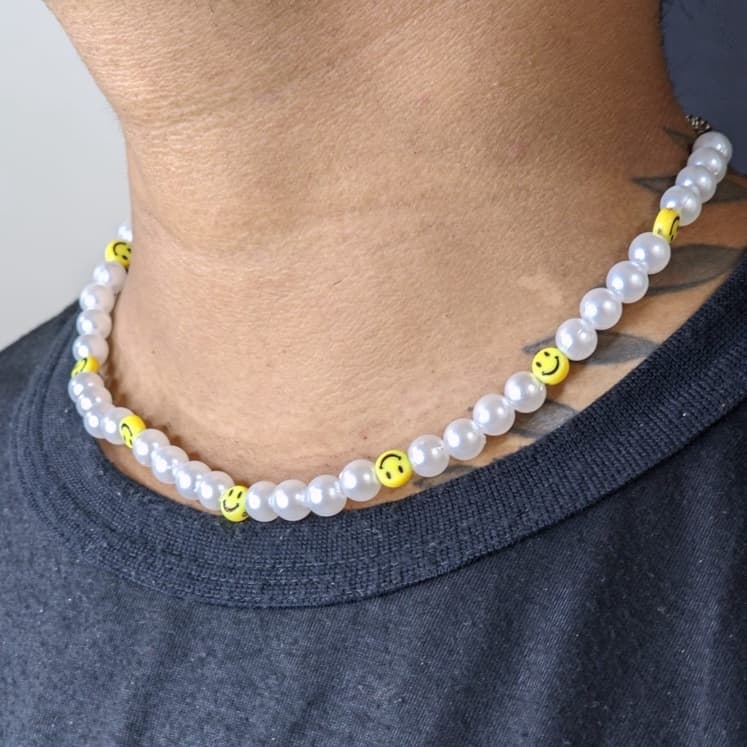 Colar De Pérola Masculino Unissex C/ Smile Moda FESTIVAIS