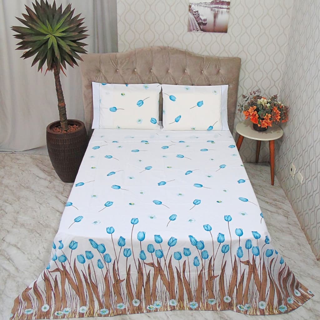 Jogo De Lençol King Size 4 peças Estampado 100% Algodão Roupa De Cama