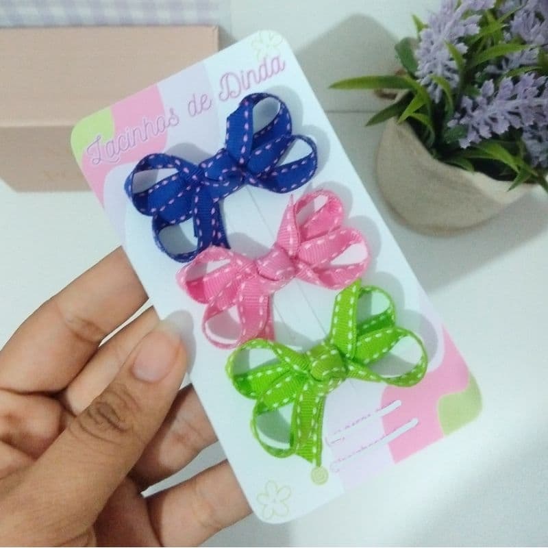 Laço de cabelo para bebê Trio Mini Boutique Pesponto lacinhos laços pequenos para bebê lacinho para bebê faixinha