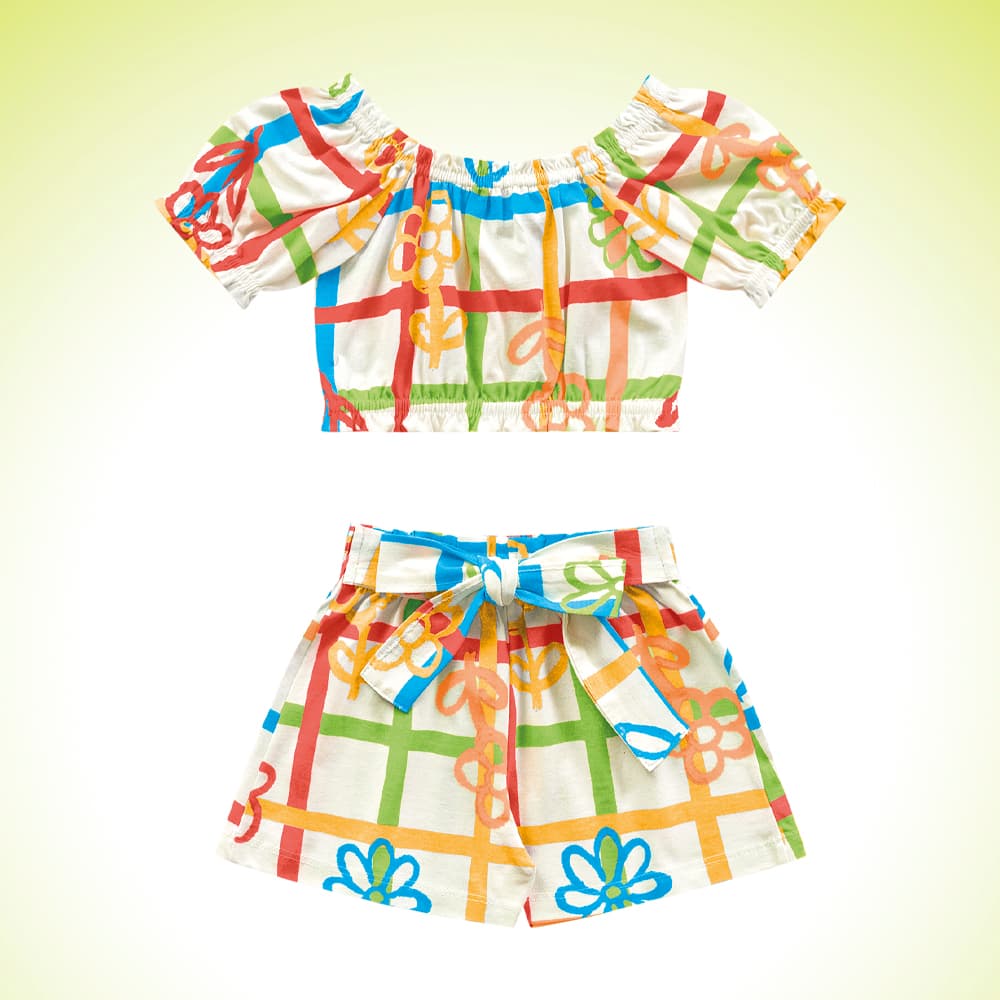 Conjunto Infantil Menina Blusa e short Rosa Floral Verão