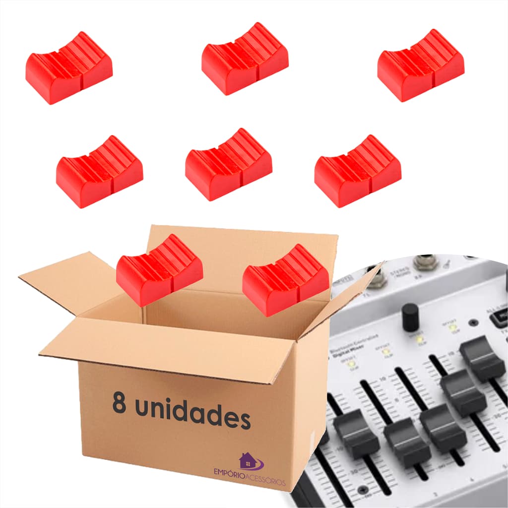 Kit 8 Knob Deslizante Grande Mesa Som Potenciometro Vermelho