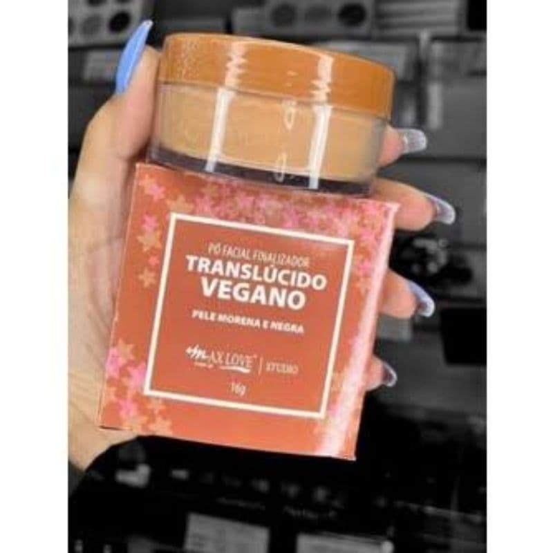Pó Facial Pele Negra e Morena Solto Tranlúcido Finalizador de Maquiagem Vegano MAX LOVE