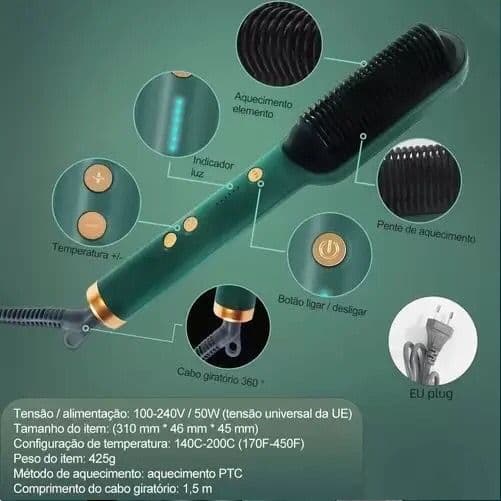 Escova Alisadora De Cabelo Elétrica Bivolt, Alisa, Hidrata, Modela, Alinha e Anti Frizz Escova Pente Alisadora Modeladora