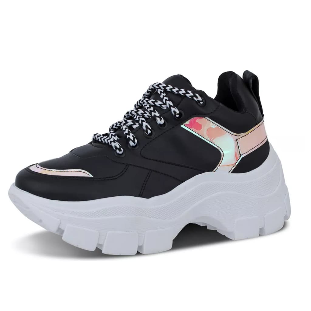 Tênis Preto Sneaker Feminino Preto Furta Cor Plataforma Tratorada