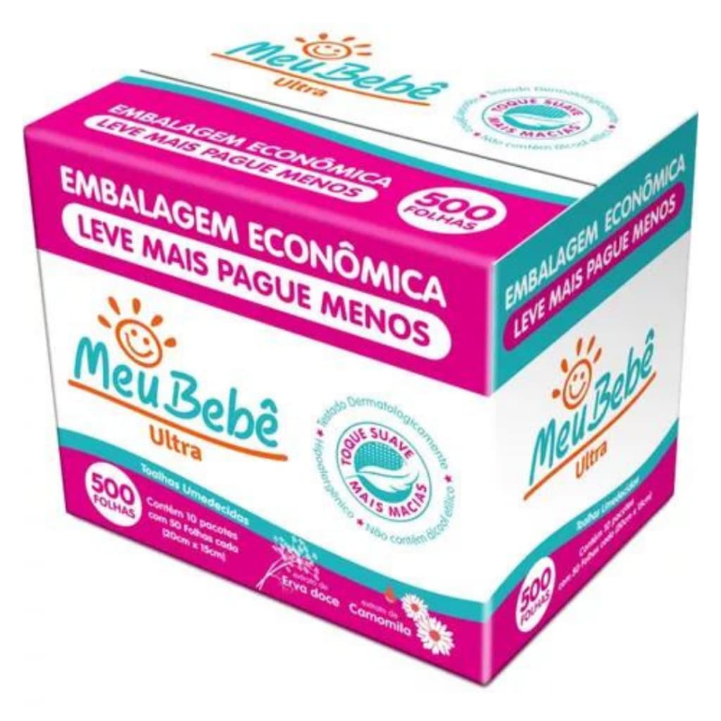 Lenço Umedecido Meu Bebê Ultra Camomila 500 Unid - Atacado Caixa 10 Pcts
