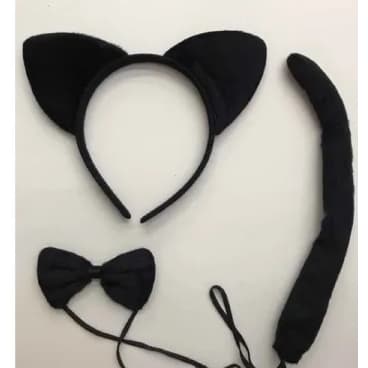 Kit Tiara Gatinho Com Gravata Borboleta E Rabinho