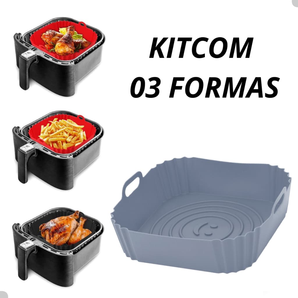 KIT 03 Formas De Silicone Quadrada Air fryer Antiaderente Cesto Silicone Fritadeira Elétrica  Grande