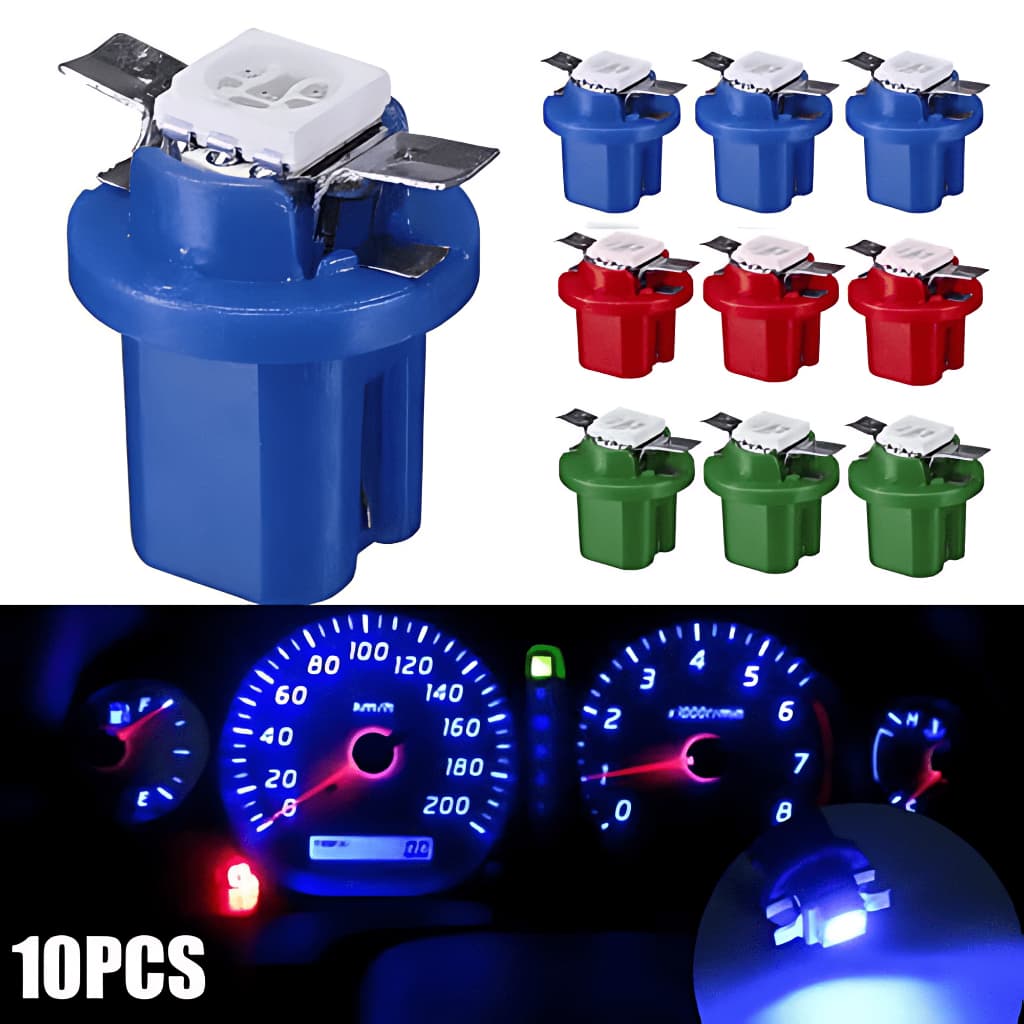 Kit 10 Lâmpadas de Led Pinguinho 1 Led T5 B8.5D Painel Carro Moto Azul Amarelo Branco Vermelho Verde