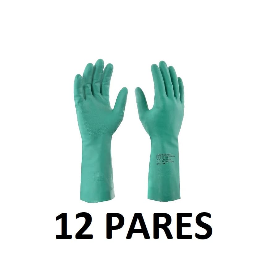 Kit 12 Pares Luva verde Nitrilica Nitro Green Supersafety limpeza produtos quimicos