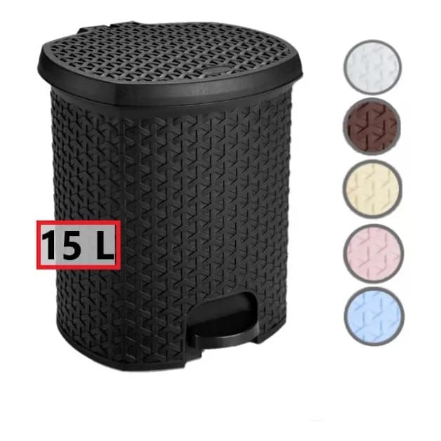 Lixeira Rattan Com Pedal 15 Litros Para Cozinha Banheiro Lavabo