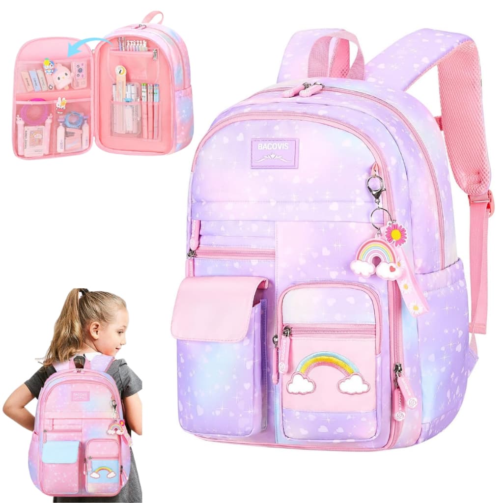 Mochila Escolar Feminina Infantil Juvenil Bolsa Grande Passeio Viajem Menina Abertura 180º Tie Dye