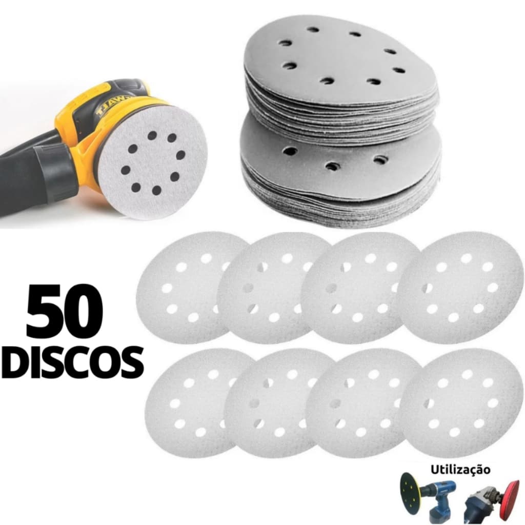 Kit Lixas 50x Disco De Lixa 125mm Com Velcro Pluma - Vários Grãos Escolha Como Desejar