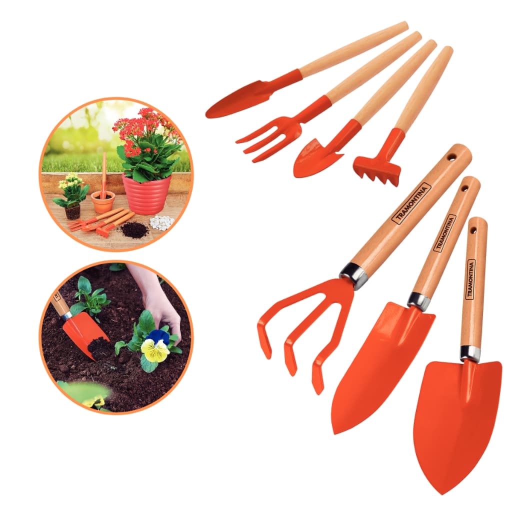 Kit 7 Peças Ferramentas Jardinagem Tramontina Vasos Pequenos e Grandes Zelar pelo Jardim Flores