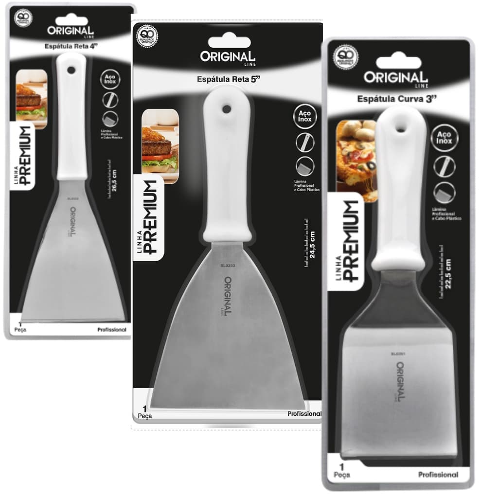 Kit Espátulas Inox Lanche, Pizza, Hambúrguer Reta E Curva Kit Chapeiro, Cozinha, Kit Lanches, Kit Hambúrguer Chapa Profi