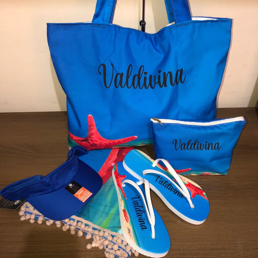 Kit Saída de Praia Canga Bolsa Nécessaire Chinelo e Viseira