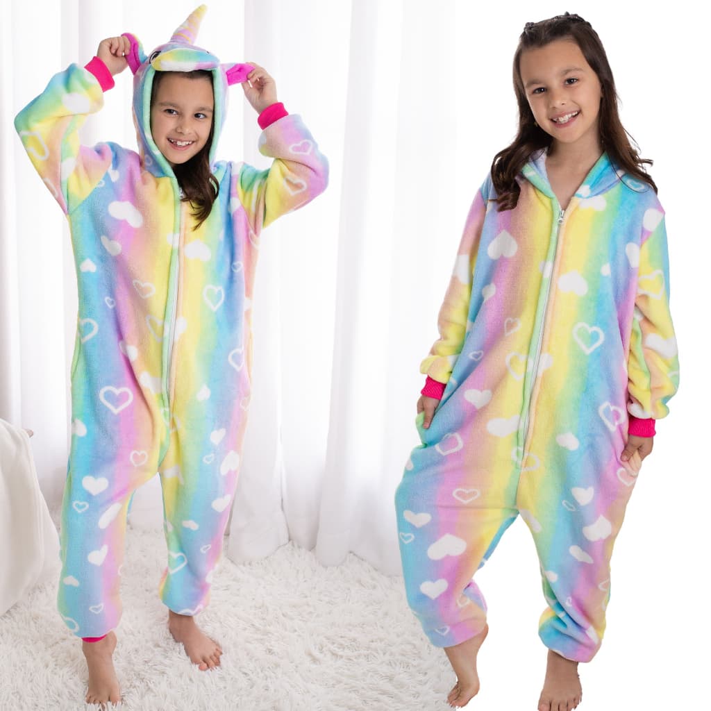 Pijama Infantil Macacão Kigurumi Unicórnio Roupa Dormir Feminino