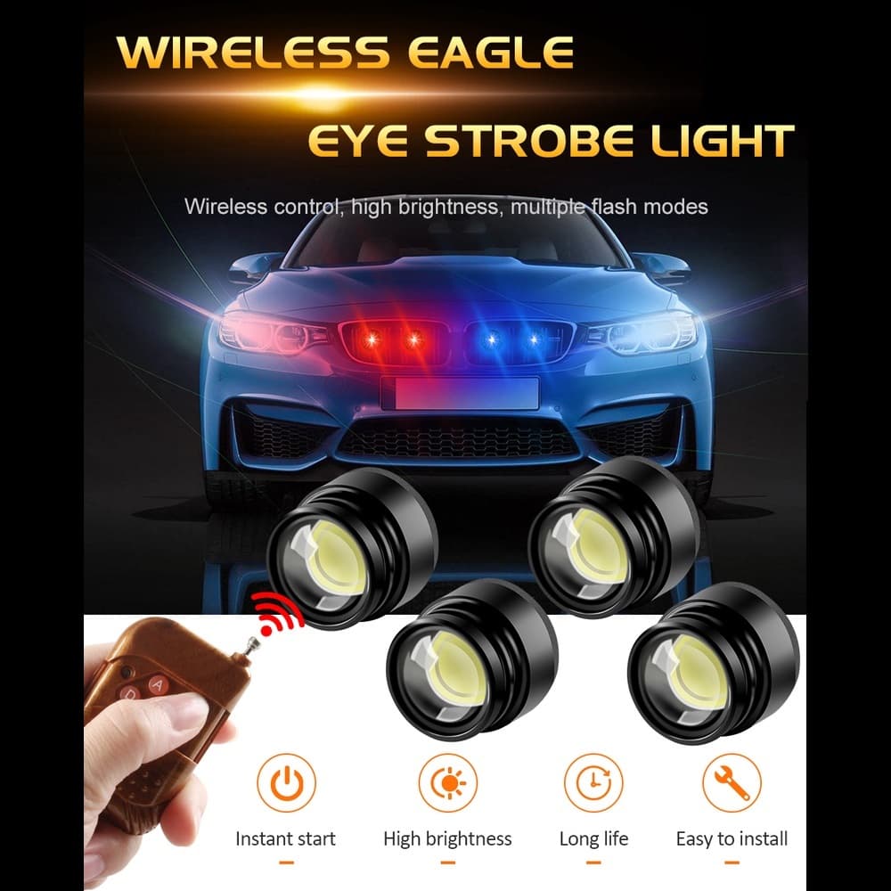4 LEDs Olho de Águia Strobo Flash Controle Remoto Olho de Gato Carro À Prova D'água DRL Luz Forte Sinal Atenção Estrobo
