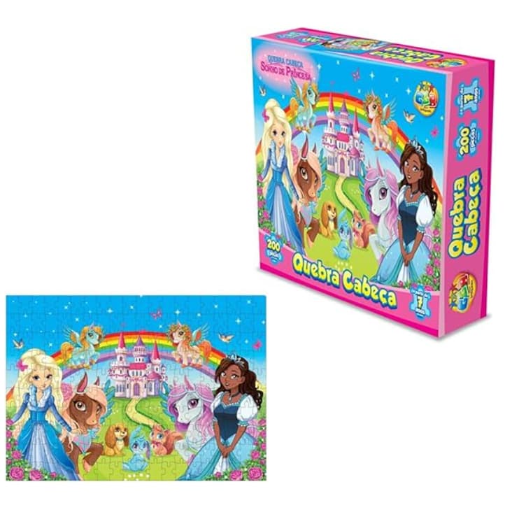Quebra Cabeça Sonho de Princesa 200 pecas GGB Brinquedos Unicórnio - Colorido