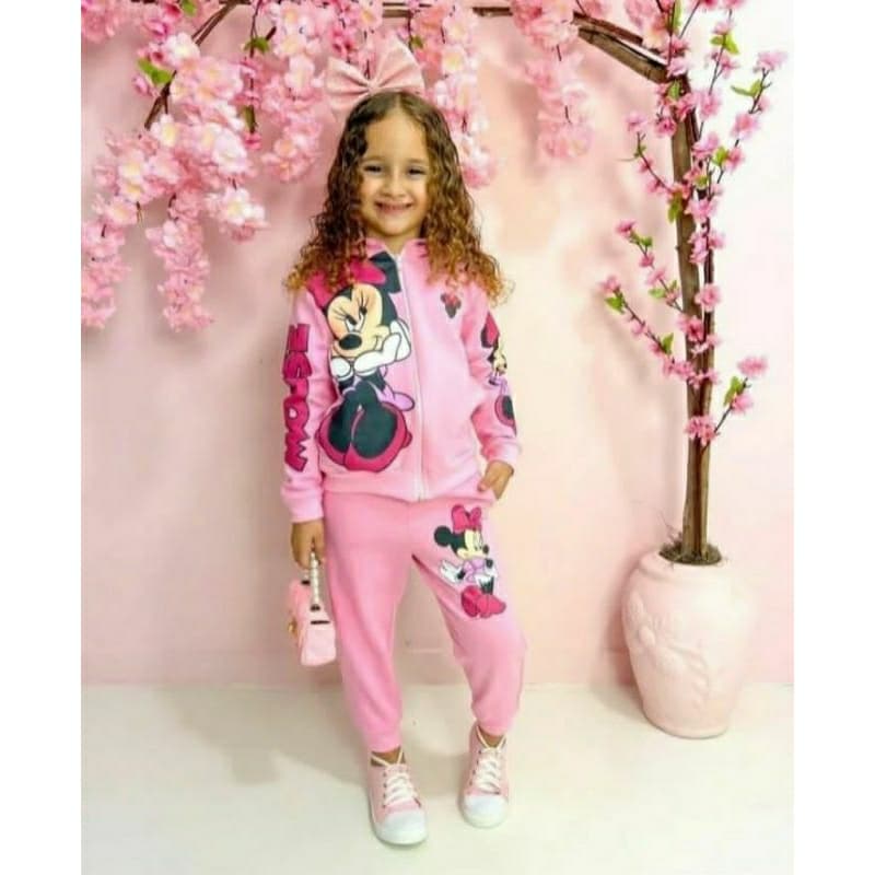 Conjunto Moletom Infantil Menina Flanelado Com Touca