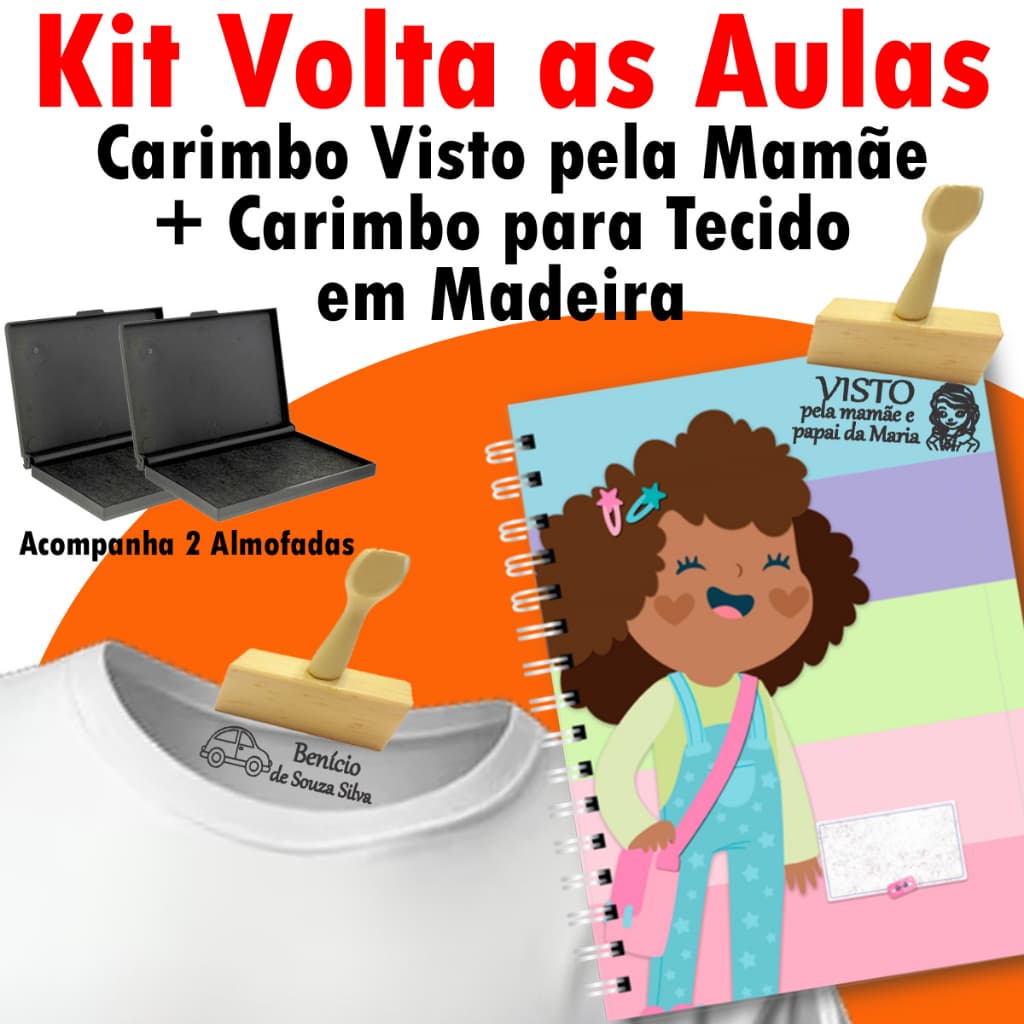 Carimbos Tecido + Carimbo Visto pela Mamãe - Em Madeira