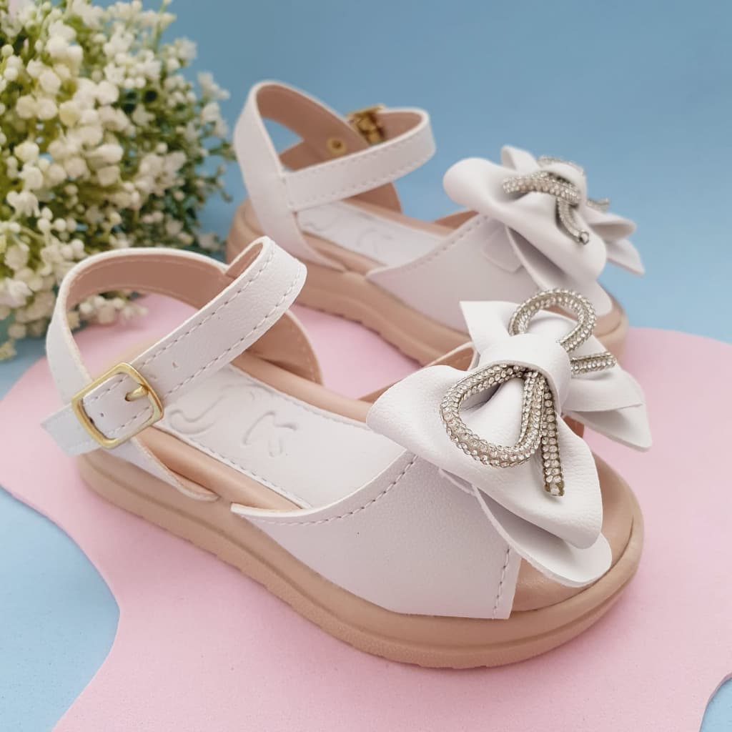 Sandália Infantil Feminina Com Laço Strass Casual Menina
