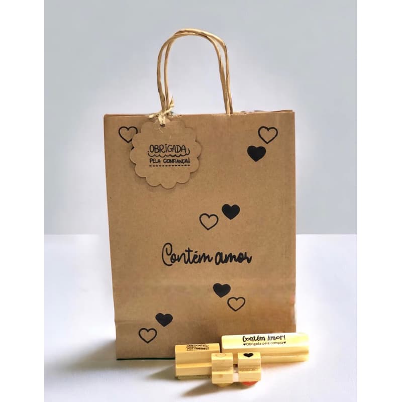 Carimbos Kit Contém Amor, Com Corações E Obrigada Pela Compra Decoração Emabalagens Sacolas personalizadas