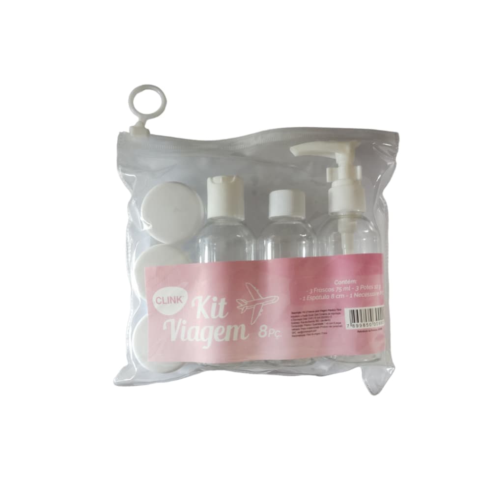 Kit Viagem Branco com Frascos Necessaire e Potes para Cosméticos e Higiene