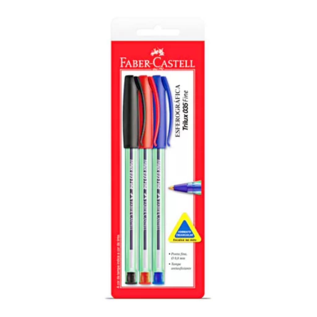 Caneta trilux 0.8mm esferográfica com 3 cores azul preta e vermelha