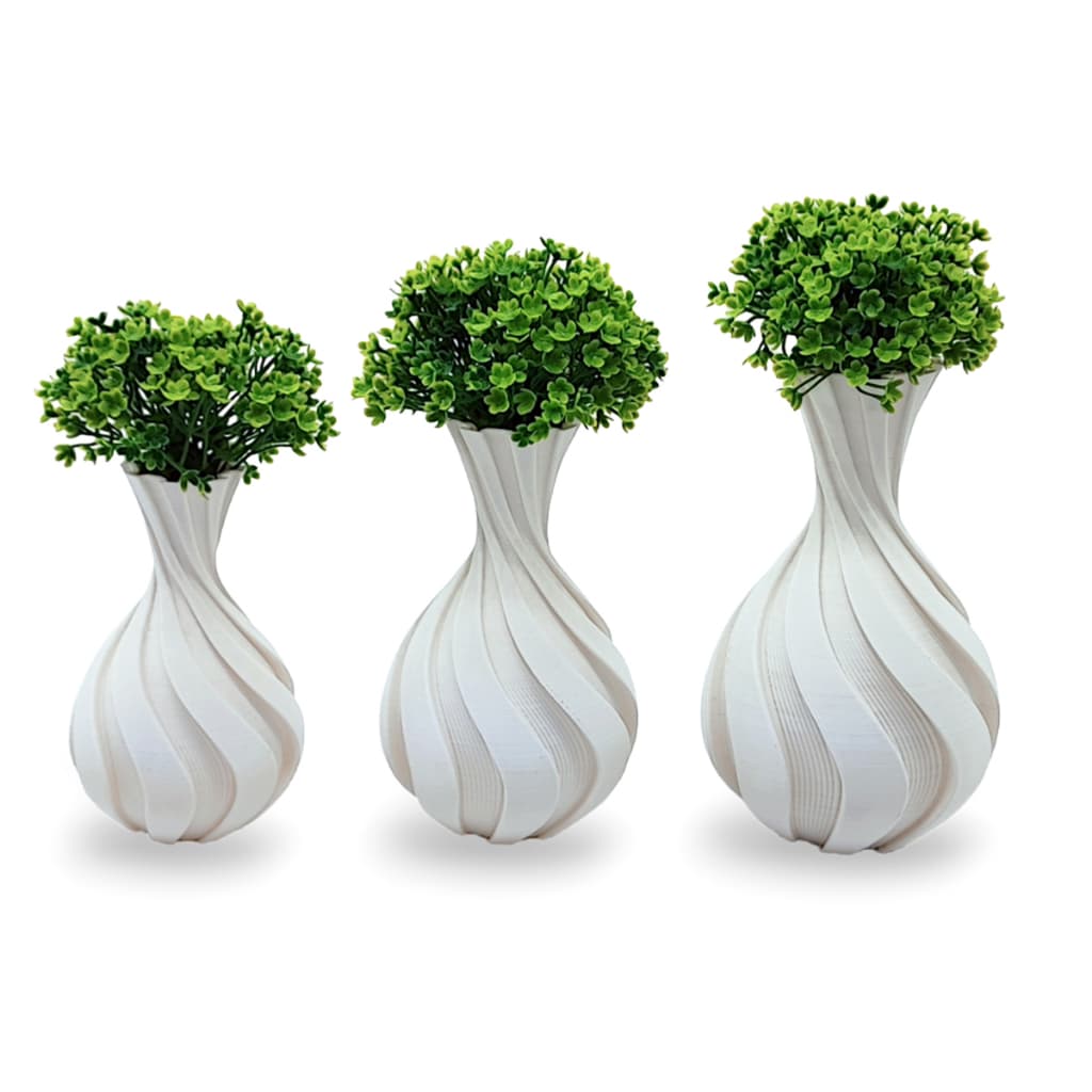 Kit 3 Vasinhos Decorativo Jarro Espiral com Plantas Artificiais Decoração sala