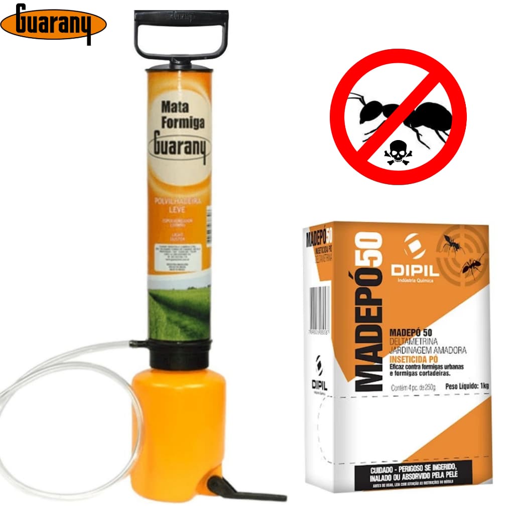 Bomba Mata Formiga Polvilhadeira Manual Leve Guarany + 1kg Formicida Pó Veneno Contra Formigas Cortadeiras e Urbanas