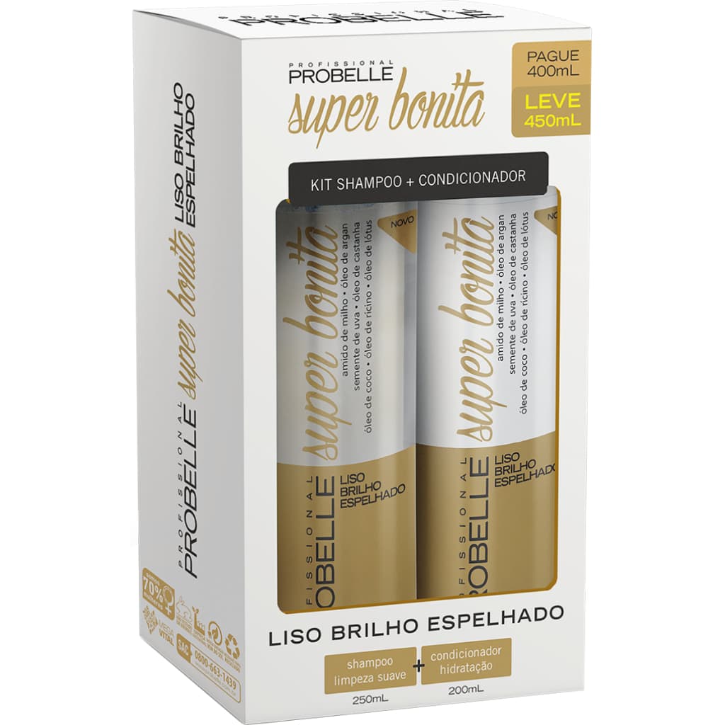 Kit Shampoo e condicionador Liso Brilho Espelhado Probelle