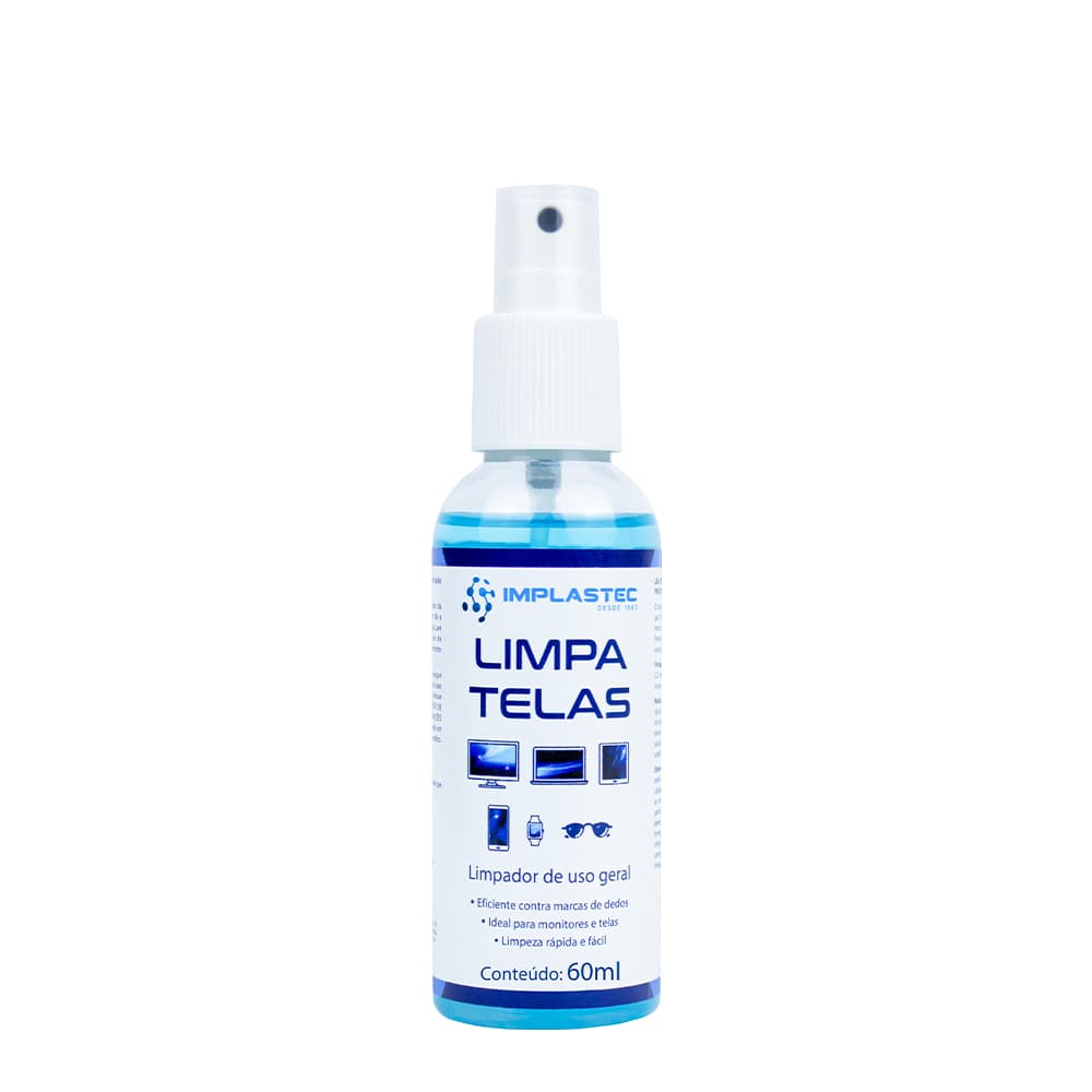 Limpa Telas Implastec 60ml Remoção de manchas, marcas de dedos (gordura) e poeira de monitores, TV, Tablet