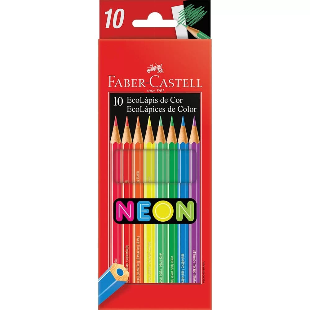 Lápis de Cor Faber Castell Neon 10 Cores Novidade 120410N