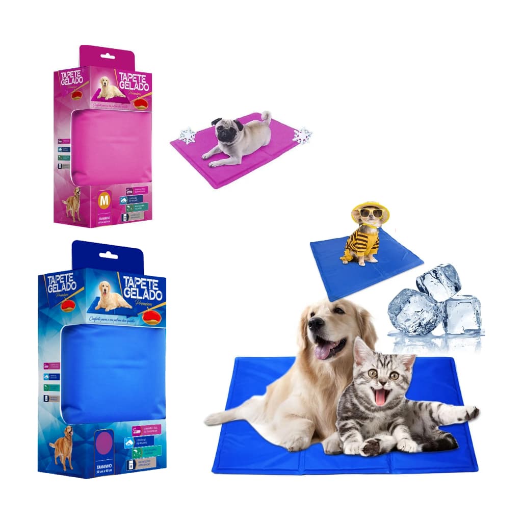 Tapete Gelado Para Cães e Gatos Cor Rosa e Azul 50x40cm Linha Luxo