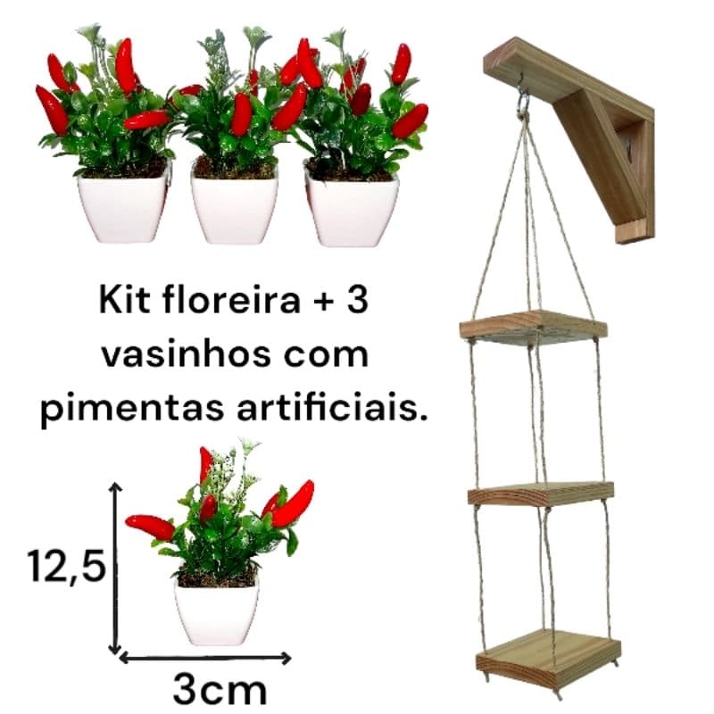 Kit floreira de madeira e vasinhos decorativos Floreira vertical de parede Plantas Jardins verticais Suporte para vaso de planta Porta planta Suporte para plantas Vasinho decoração Cachepots