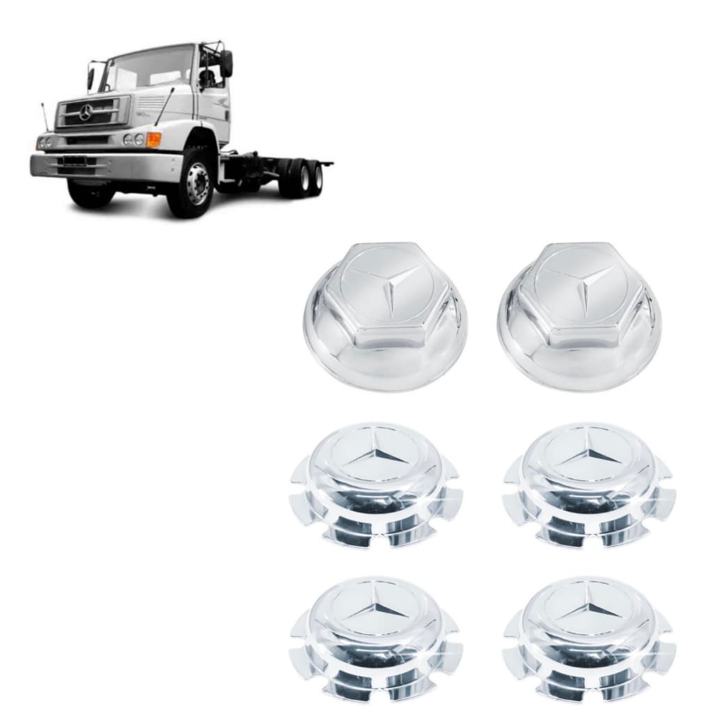 Kit Aplique Tampa Cromada Cubo Caminhao Mb Mercedes 1620 - 1513 - 2213 Dianteiro + Tração + Truck