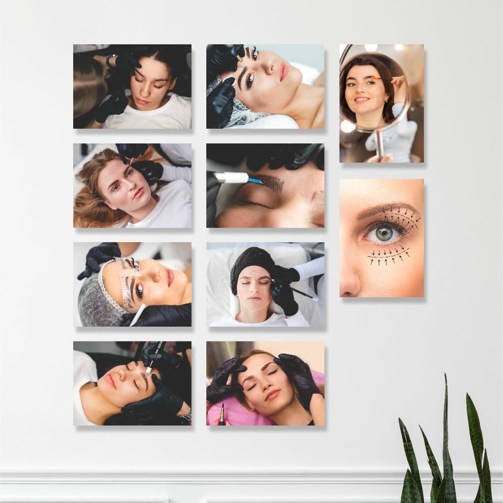 Kit 10 Placas Quadros Decorativos 28x20cm Design Sobrancelha Studio Cilios Lash Lifting Salão Beleza Q215