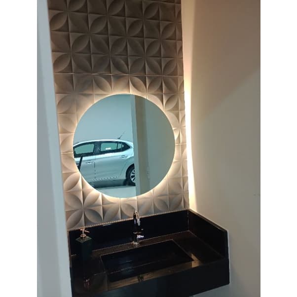 Espelho Redondo com Led Luz Círculo de Fogo Lapidado Médio/Grande Decorativo Tendência Salão Barbearia