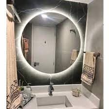 Espelho Redondo com Led Luz Círculo de Fogo 40cm Médio/Grande Decorativo Tendência Salão Barbearia