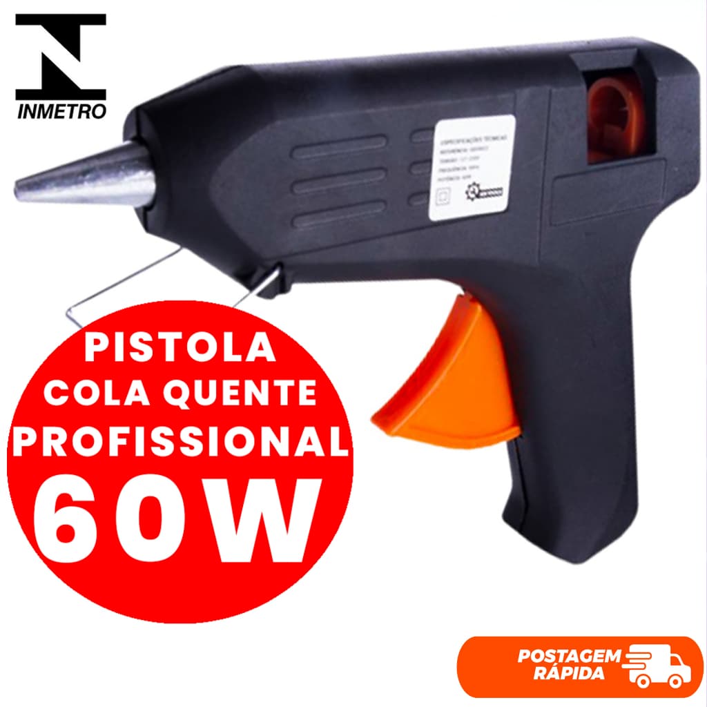 Pistola Cola Quente 60W Grande Profissional Bivolt INMETRO +Bastão De Cola Quente Grosso 11mm X 18cm