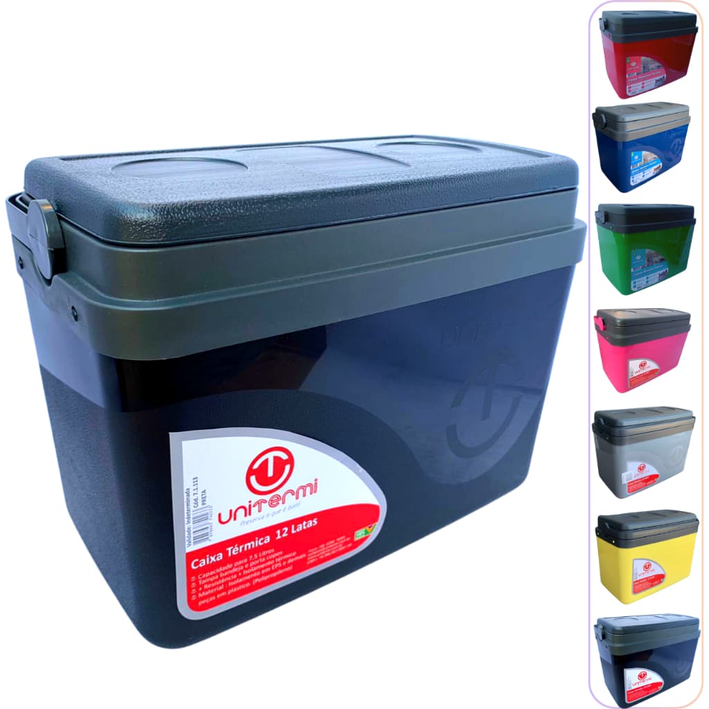 Caixa térmica Cooler 7,5L Alça Tampa bandeja Floripa Unitermi Cerveja Água Suco Praia Churrasco