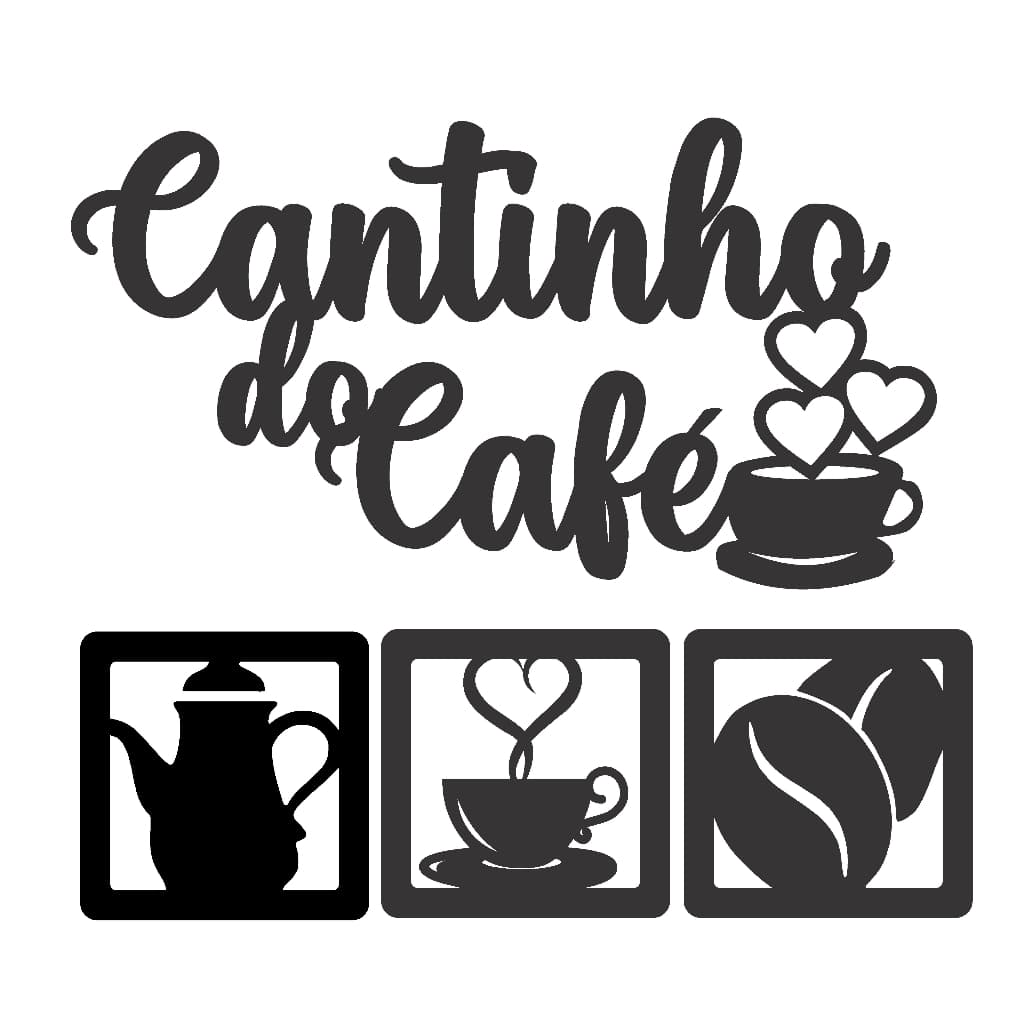 CANTINHO DO CAFÉ 4 PEÇAS MDF ALTO RELEVO 30CM PRETO 30CM