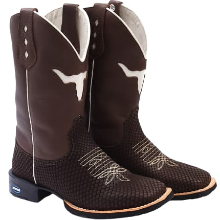 Bota Texana Masculina Country Rodeio Em Couro Bordada